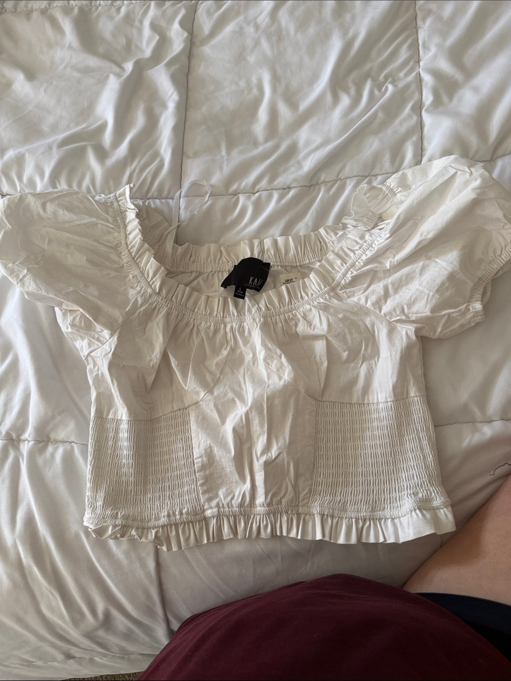 Kaii White Smocked Ruffle Crop Top